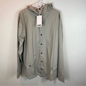 RAINS Hooded Button Down (Snap) Rain Jacket - Cement (Unisex)